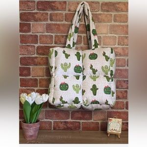 Handmade Smiling Cactus - Two Strap Puffy Bag
